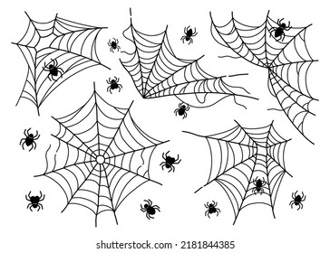 Spider web set isolated on white vector