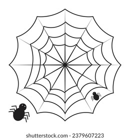 Spider web set isolated on dark background. Spooky Halloween cobwebs with spiders. Outline vector illustration