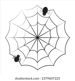 Red araña aislada en fondo oscuro. Espectaculares telarañas de Halloween con arañas. Ilustración de vector de contorno