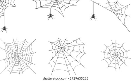 Spider web, set of realistic webs on a white background, web woven by a spider. Vector, designer illustration, web banner. Vector image.