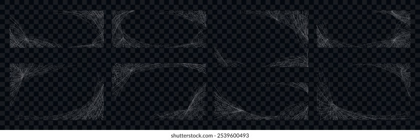 Spider web set. Scary cobwebs, arachnid nettings isolated on white background.