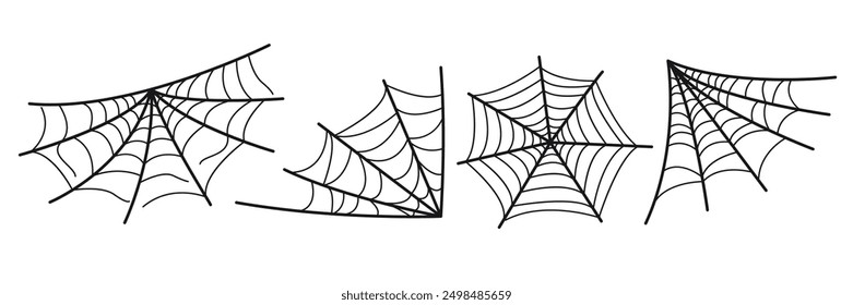 Spider Web Set Vector Hand Drawn Continuous Line Art Drawing. Spider Web Simple Minimalist Trendy Contemporary Design Perfect for Halloween Design, Social Media, Posters, Invitations, Branding Design.