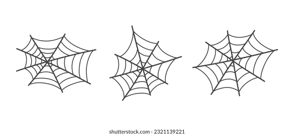 Spider web set. Vector illustration in doodle style. Halloween web collection.