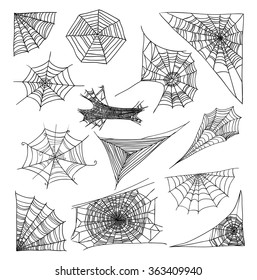 Spider web set, vector illustration.