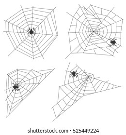 Spider web, set spider webs, cobweb image trap. Flat design, vector.