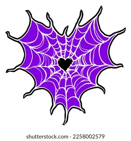 Spider web in shape of heart. Spiderweb in gothic design for Valentine's Day or Halloween. Hand drawing illustration isolated on white background. Vector EPS 10