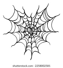 Spider web in shape of heart. Spiderweb in gothic design for Valentine's Day or Halloween. Hand drawing illustration isolated on white background. Vector EPS 10