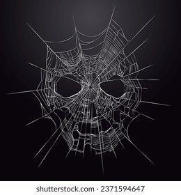 Spider web in the shape of a skull on a black background. Vector illustration. Eps 10. 2 colours. Halloween wallpaper.