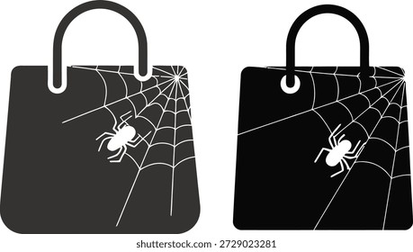 Icono de bolso de compras de Web de araña conjunto Ilustración mínima de Halloween