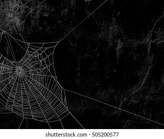 Spider web silhouette against black shabby wall - halloween theme spooky background with place for your text