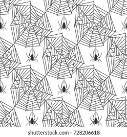 Spider web silhouette arachnid fear graphic flat scary animal design nature insect danger horror halloween vector seamless pattern.