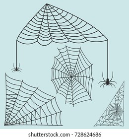 Spider web silhouette arachnid fear graphic flat scary animal design nature insect danger horror vector icon.