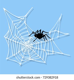 Spider web silhouette arachnid fear graphic flat scary animal design nature insect danger horror halloween vector icon.