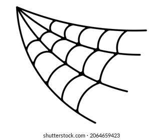 Spider web. Silhouette. Cobweb in the form of an angle. Vector illustration. A sticky victim trap. Intricate network. Hunter's ambush. Thin thread. Halloween symbol. White isolated background. 