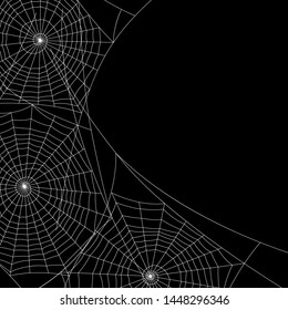 Spider web silhouette Halloween background. Black and white illustration.