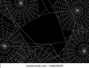 Spider web silhouette Halloween background. Black and white illustration.