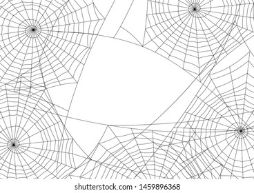 Spider web silhouette Halloween background. Black and white illustration.