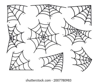 Spider web silhouette hanging for Halloween banner decorations. isolated on the background