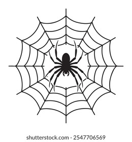 spider web silhouette, spider net line art icon 