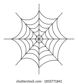 Spider web. Silhouette. Vector illustration. Outline on an isolated white background. Sketch. A sticky victim trap. Intricate network. Halloween symbol. All Saints Day. Hunter ambush. Thin thread. 