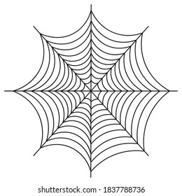 Spider web. Silhouette. Vector illustration. Outline on an isolated white background. Sketch. A sticky victim trap. Intricate network. Halloween symbol. All Saints Day. Hunter ambush. Thin thread. 