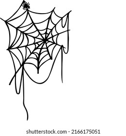 Spider web with spider silhouette.Sketch in doodle style.Vector graphic.