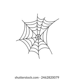 Spider web simple hand drawn vector outline illustration of doodle fancy Halloween scary decor elements, clipart perfect for Halloween party design, cartoon spooky character