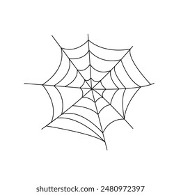 Spider web simple hand drawn vector outline illustration of doodle fancy Halloween scary decor elements, clipart perfect for Halloween party design, cartoon spooky character