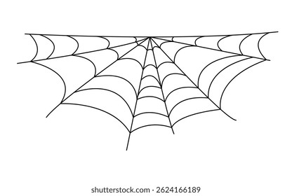 Spider web simple hand drawn outline vector illustration of doodle fancy Halloween scary decor element, cobweb clipart perfect for Halloween party design, cartoon spooky character