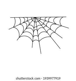 Spider web simple vector outline illustration of simple fancy Halloween, isolated objects on white background, clipart perfect for Halloween party decor, hand drawn image, cartoon spooky character