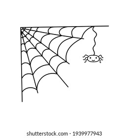 Spider web simple vector outline illustration of simple fancy Halloween, isolated objects on white background, clipart perfect for Halloween party decor, hand drawn image, cartoon spooky character