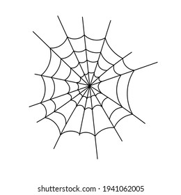 Spider web simple vector outline illustration of simple fancy Halloween, isolated objects on white background, clipart perfect for Halloween party decor, hand drawn image, cartoon spooky character