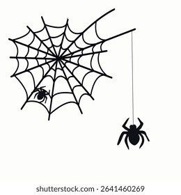 spider web with spiders for halloween on white background