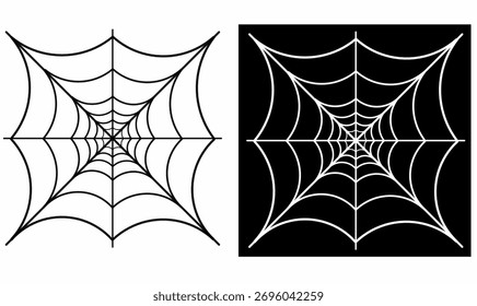 teia de aranha, teia de aranha, teia de aranha ou padrão de teia de aranha em preto e branco, mostrando linhas geométricas e symmetry.thin para design de halloween, logotipo, decoração ou fundo assustador.white