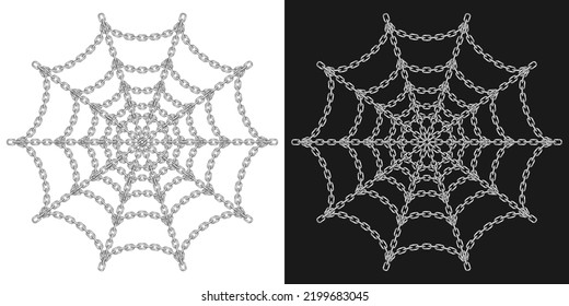 Spider web of steel chain isolated on a dark and white background