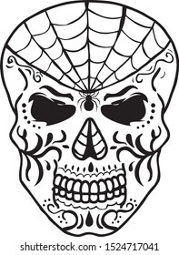 Spider Web Sugar Skull for Day of the Dead and Halloween