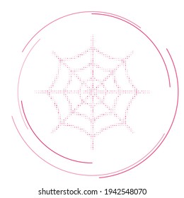 The spider web symbol filled with pink dots. Pointillism style. Vector illustration on white background