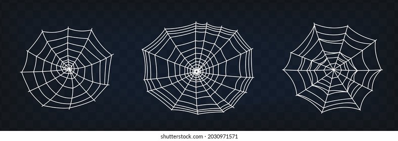 Spider web symbols, realistic spiderweb on black isolated background. Applicable as halloween tattoo, halloween decor or banner. Spider web collection. Vector illustration