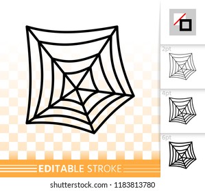 Spider web thin line icon. Cobweb vector linear symbol with different stroke width. Spiderweb outline of halloween. Editable stroke sign without fill. Spiderweb simple graphic pictogram on transparent
