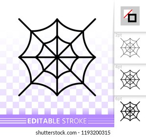 Spider web thin line icon. Cobweb vector isolated on white linear symbol with different stroke width. Spiderweb black outline sign halloween. Editable stroke icon without fill Simple graphic pictogram