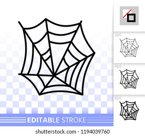 Spider web thin line icon. Cobweb vector isolated on white linear symbol with different stroke width. Spiderweb black outline sign halloween. Editable stroke icon without fill Simple graphic pictogram