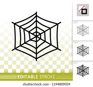 Spider web thin line icon. Cobweb vector isolated on white linear symbol with different stroke width. Spiderweb black outline sign halloween. Editable stroke icon without fill Simple graphic pictogram