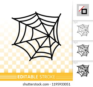 Spider web thin line icon. Cobweb vector isolated on white linear symbol with different stroke width. Spiderweb black outline sign halloween. Editable stroke icon without fill Simple graphic pictogram