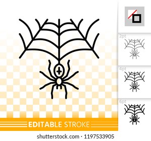 Spider web thin line icon. Cobweb vector isolated on white linear symbol with different stroke width. Spiderweb black outline sign halloween. Halloween simple editable stroke icon without fill