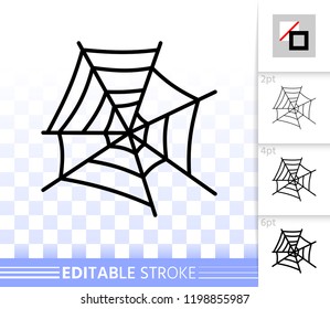 Spider web thin line icon. Cobweb vector isolated on white linear symbol. Spiderweb black outline sign halloween. Editable stroke icon without fill Simple graphic pictogram