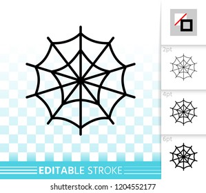 Spider web thin line icon. Cobweb vector isolated on white linear symbol with different stroke width. Spiderweb black outline sign halloween. Editable stroke icon without fill Simple graphic pictogram