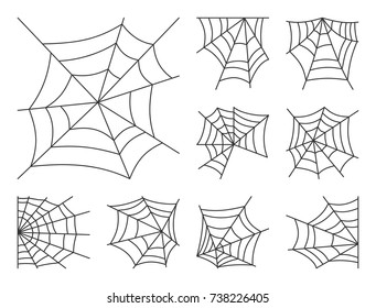 Spider web thin line icon set. Cobweb vector isolated on white linear symbol pack. Spiderweb outline sign. Editable stroke Simple pictogram graphic collection. Textile, print, tag, banner, card design