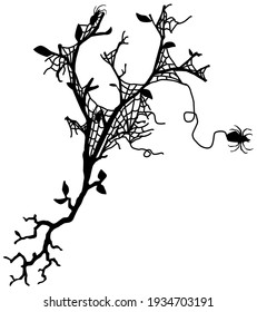 Spider web tree symbol silhouette stencil black, vector illustration, horizontal, isolated
