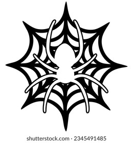 Spider Web Vector With Spider, Black silhouette