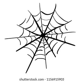 Spider web. Vector black and white illustration. Sketch on white background